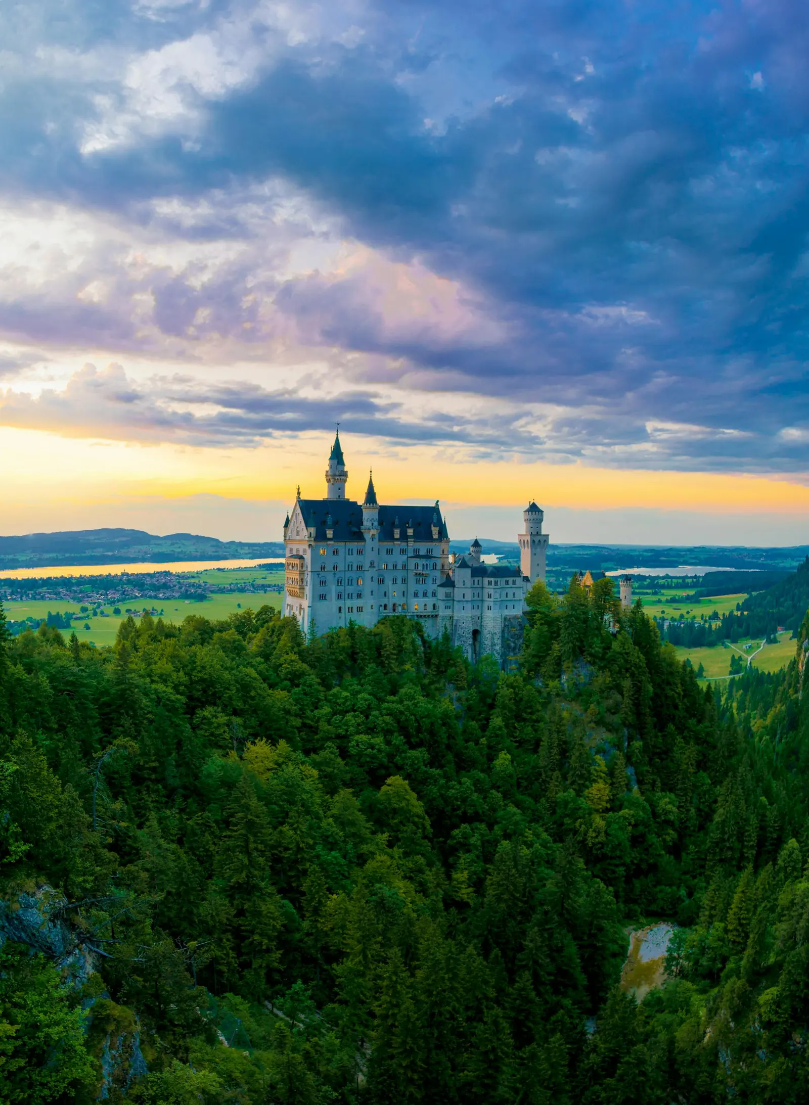 Neuschwanstein castle at sunset