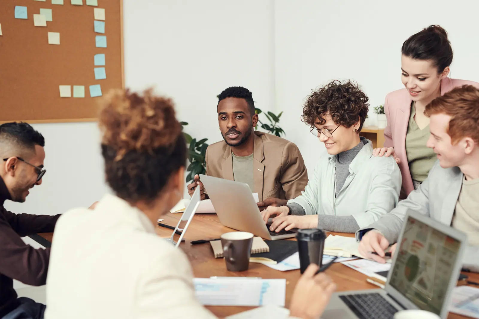A marketing team reviewing AI search results together